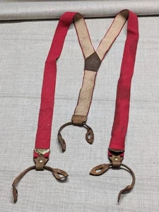 vintage SUSPENDERS hunting SPORTSMAN canvas LEATHER red braces police elastic - Picture 1 of 6