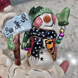 Blue Sky Corp 2003 Pupazzo di Neve Uccellino Portacandele Erica Golomine Natale - Foto 1 di 9