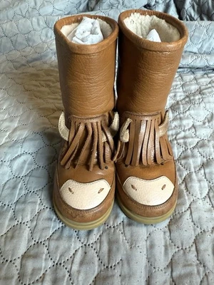Donsje Boots Scottish Highland Cow Leather Shearling Lined Toddler Little Kid 10 - Image 1 of 4