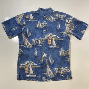 Reyn Spooner Men’s Nane'a Kloth Yacht Sailboat Aloha Shirt Medium Blue - Picture 1 of 7
