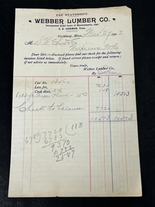 1902 Fitchburg MA Massachusetts Antique Billhead Pay Statement R R Cookman - Picture 1 of 3
