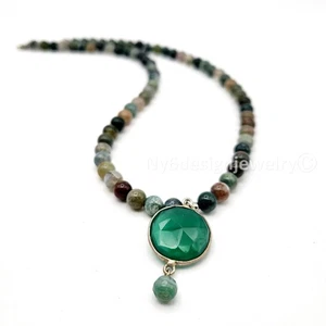 Ausgefallene Achat 6 mm Perlenkette mit grünem Onyx facettiertem Anhänger - Bild 1 von 6