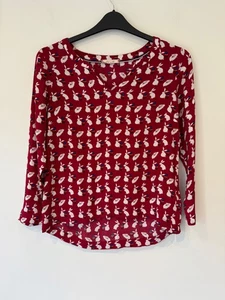 Women’s White Stuff Blouse Red with Bunnies. Size 8. P2P 16ins. - Picture 1 of 6
