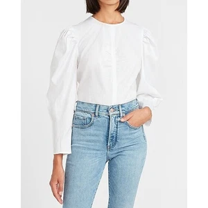 Express Ruched Front Puff Sleeve Top S - Picture 1 of 3