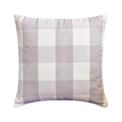 Lavender & White Throw Pillow Cover, 16"x16" Cotton Cushion-Lavender Plaid - Image 1 of 3