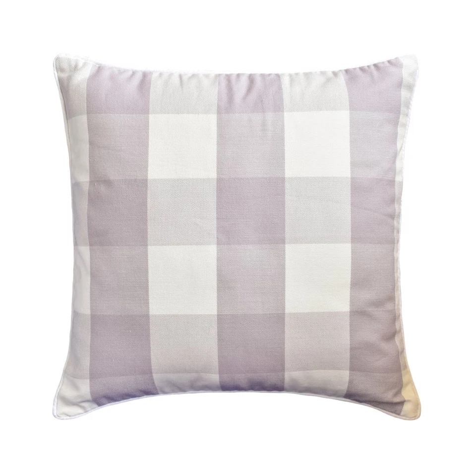 Lavender & White Throw Pillow Cover, 16"x16" Cotton Cushion-Lavender Plaid - Image 1 of 3