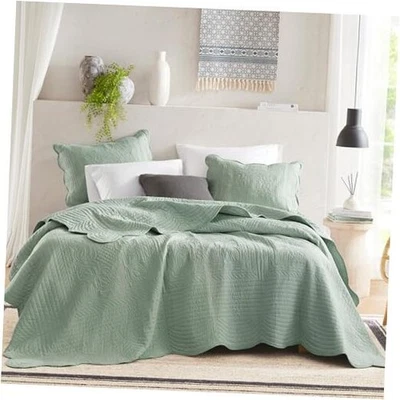  Queen Quilt Set Damask Coverlet Set for Full/Queen(94"x96") Medallion Seafoam - Image 1 of 4