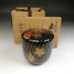 Natsume Japanese tea caddy silver background a design of spring autumn F/S FEDEX - Picture 1 of 20
