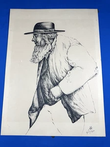 1969 Druck `MANN mit Bart & Hut ~ unbekannt ~ vom Künstler initialisiert & datiert 13,5 x 10 - Bild 1 von 13