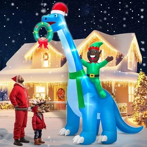 14 Ft Long by 12 Tall Giant Christmas Inflatables Dinosaur with Multicolor - Picture 1 of 7