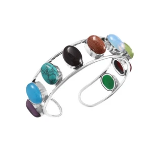 925 Sterling Silver Multi Gemstone gifted Jewelry Handmade Cuff Bracelet - Picture 1 of 3