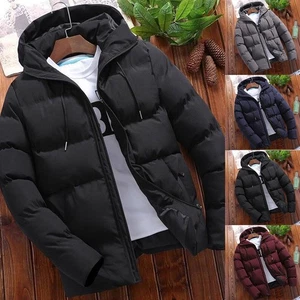 Hooded Thick Warm Parkas Men Casual Solid Color Business Outdoor Jacket - Picture 1 of 24