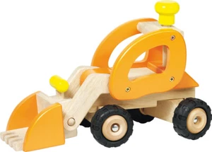 Großer Bagger Goki orange gelb Holz Radlader für Baustelle Frontlader Kinder NEU - Bild 1 von 2