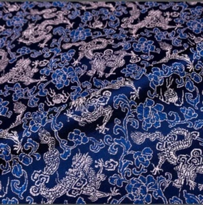 0.5 MTR .BLUE &SILVER DragonS &FLORAL Oriental Chinese Brocade Fabric.45 WIDE. - Picture 1 of 10