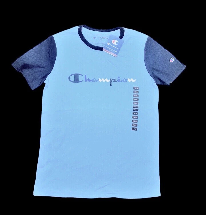 Champion Athletic Wear Boys T Shirt Oxford With Navy Blue Size 10/12 60 cotton