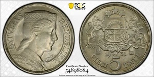 LATVIA 5 Lati 1931, NGC MS 63 Choice UNC Uncirculated Original Luster. R9 - Picture 1 of 3