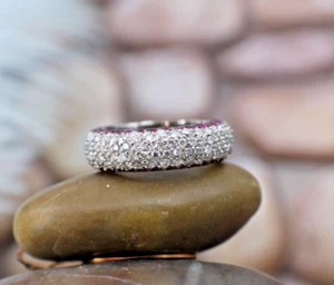 Solid 14K White Gold Wide Pave Diamond & Ruby Eternity Band size 6 3.32 ctw - Picture 1 of 11