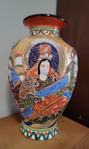 Vintage Antique Japanese Large Satsuma Vase 12" Full Color - Picture 1 of 9