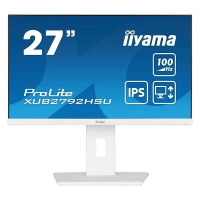 IIYAMA 27" ProLite IPS FHD 100Hz 0.4ms Monitor White 1:1300 16:9 XUB2792HSU-W6 - Image 1 of 4