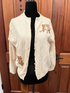 Jeanne Marcoux Rockabilly Cottagecore Embroidered Owls Angora Wool Sweater VTG - Picture 1 of 13