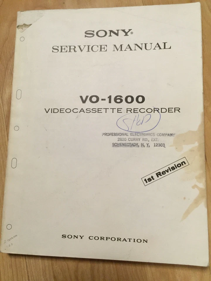 Sony Service Manual for the VO-1600 VCR Video Cassette Recorder Player - Image 1 of 1