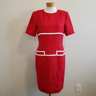 Vintage Kasper ASL Secretary Shift Shoulder Padded Dress Deep Red White 10 - Image 1 of 4