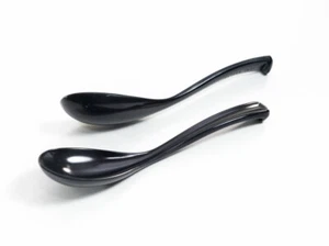 JAPANESE RAMEN BLACK 20 X SOUP SPOONS, LONG HANDLE PREMIUM QUALITY, FREE POST - Bild 1 von 3