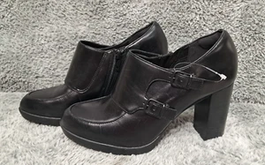 Clarks Elipsa Mae Womens 8.5 Shoes Leather Chunky Block High Heel Boots Oxford - Picture 1 of 16