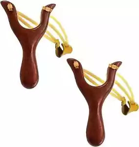 2 Pcs Wooden Slingshot Toy for Kids Adults with Rubber Bands for Outdoor Hunting - Picture 1 of 2