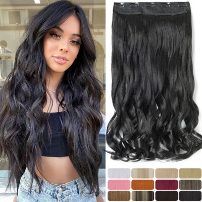 CLEARANCE 1PC Clip In On THICK Hair Extensions 3/4 Full Head AS Human Long Wavy - Изображение 1 из 4