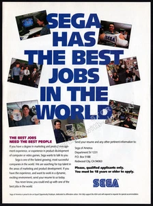 SEGA HAS THE BEST JOBS__HIRING ad__Original 1994 print AD promo__Sega of America - Picture 1 of 1