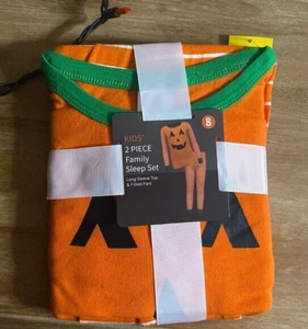 NWT halloween pumpkin unisex kid’s orange striped pajamas set size 8 2-piece - Picture 1 of 2