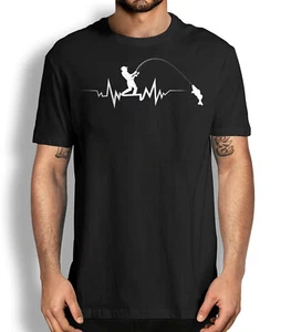 Fisherman Novelty Graphic Tee Fishing Lovers Heartbeat Fishing T-shirt - Picture 1 of 24