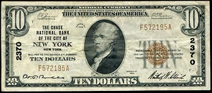 1929 $10 CHASE NB OF THE CITY OF NEW YORK, NY NATIONAL CURRENCY CH. #2370 - Picture 1 of 2