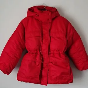 H&M Puffer Coat Red Drawstring Waist Hooded ~ Size Medium NWOT *SOLD OUT* - Picture 1 of 23