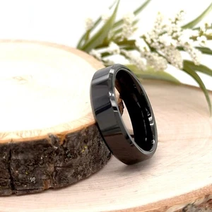 6mm black Tungsten Proposal Band High Polished Beveled Edges Ring Engraved Band - Picture 1 of 4