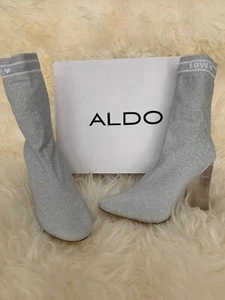 ALDO Damen 6 silberne Stiefeletten Slipper hohe Absätze schöne Liebesstiefel 120 $ - Bild 1 von 12