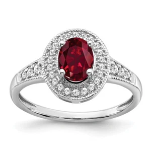 14K White Gold Oval Created Red Ruby Diamond Halo Ring July Birthstone Jewelry - Picture 1 of 100