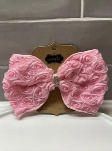 Mud Pie LIGHT PINK ROSETTE BOW Jeweled Bow Hair Clip 6” LARGE Dance Cheer NWT - Picture 1 of 4