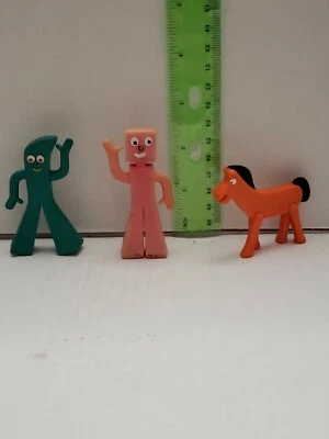 Gumby Bendy 2.5" Figuras De Colección Pokey Blockhead J Lote 3 piezas Trendmasters Juguetes Foto 1 de 4