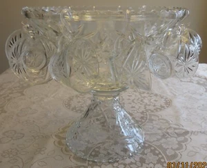 Vintage Anchor Hocking EAPC Star of David Punch Bowl & Stand Cups Set MCM - Picture 1 of 13