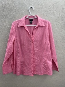 Womens Rafaella Shirt Size 14 Pink Striped Long Sleeve Button Up  - Picture 1 of 12