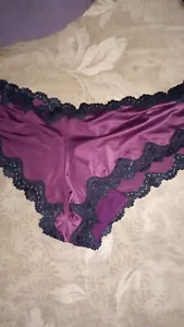 Victorias Secret NEW W Tag 2nd Skin Silky Cheeky Culotte L Black/Plum Lace 2015 - Picture 1 of 4