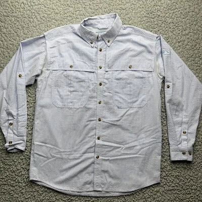 Lady Drake Vented Button Up Shirt Womens Small Blue Striped Boyfriend Fit Cargo - Image 1 of 4