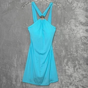 Michael Michael Kors Mini Dress Womens XS Blue Halter Logo Mediallon Shelf Bra - Picture 1 of 7