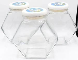 Vintage Hexagon Glass Jar Large Duck Ribbon Lid Country Goose Kitchen Cannister - Picture 1 of 7