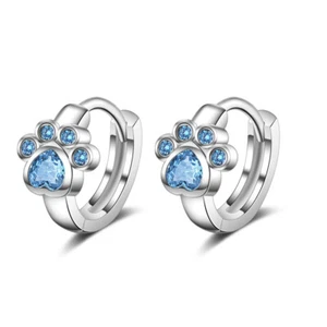 925 sterling Silver earrings blue zircon hoop huggie women 925 silver earrings - Picture 1 of 6