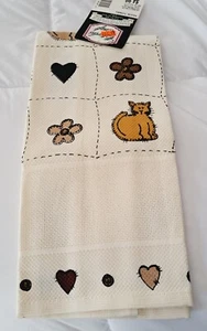 Charles Craft Huck Kitchen Towel Patchwork Cats Cross Stitch New w/ Tags Vintage - Picture 1 of 2