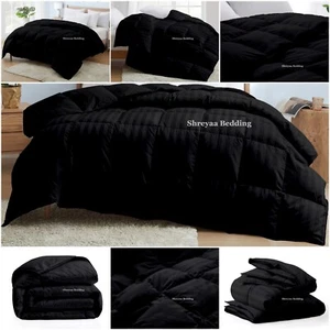 Luxury Premium Soft Stripes Black Comforter Goose Down Alternative Queen Size - Picture 1 of 13