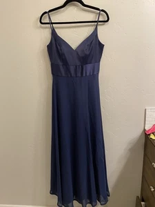 Vestido David’s Bridal Para Mujer Talla 4 Azul Marino Satinado Corpiño Gasa Falda Ajuste y Acampanado - Imagen 1 de 14